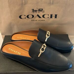 New Coach Slides, Black Leather